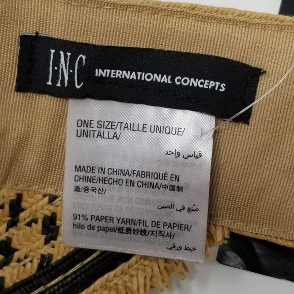 INC Printed Tweed Stripe Frayed Edge Visor Black Natural Straw OS - Picture 4 of 5